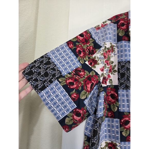 Vintage Bobbie Brooks Patchwork Rose Floral Plaid Buttondown Shirt, Plus 22W/24W - Picture 5 of 12